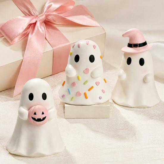 Indoor Halloween Table Centerpiece Ghost Figurine, Resin Spooky Cute Statue, Funny Creepy Ornament Tabletop for Home Shelf Party Haunted