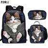 Cartoon Popular New Cute Cat Pattern 3D Print 3pcs/Set Student School Bags Laptop Daypack Backpack Lunch Bag Pencil Case