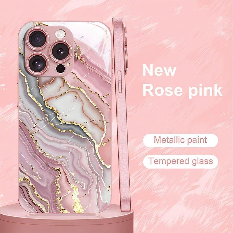 Rosa Marmor Goldrand Druckmuster Handyhülle für iPhone 117 promax/6/15/14ProMax, 13/12/11/11Pro/11Proamx