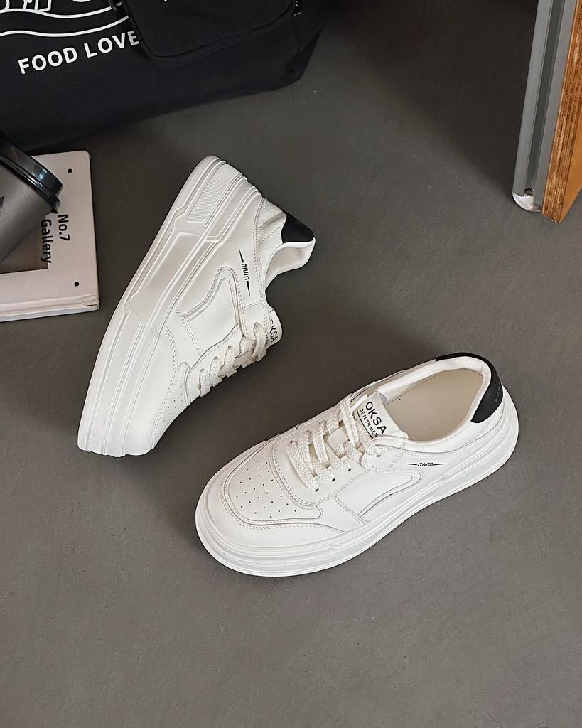 Leather platform white shoes women's 2025 autumn new versatile casual sports board shoes heightening soft-soled bread shoes
