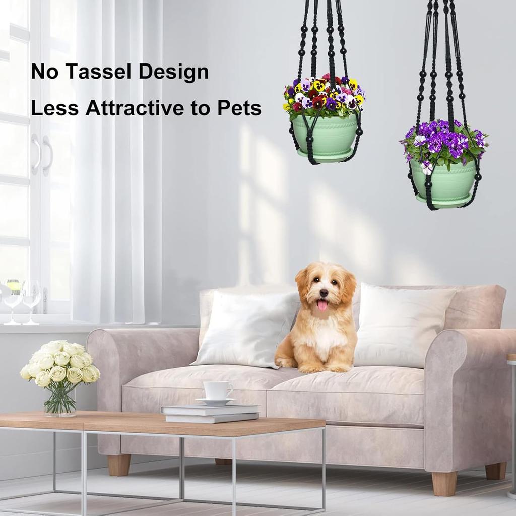 AKEIE Macrame Plant Hanger 3 Pack for Indoor Outdoor Wall Hanging Planter 3 Hooks Hanging Planter Basket Cotton Rope 100cm with Beads No Tassels