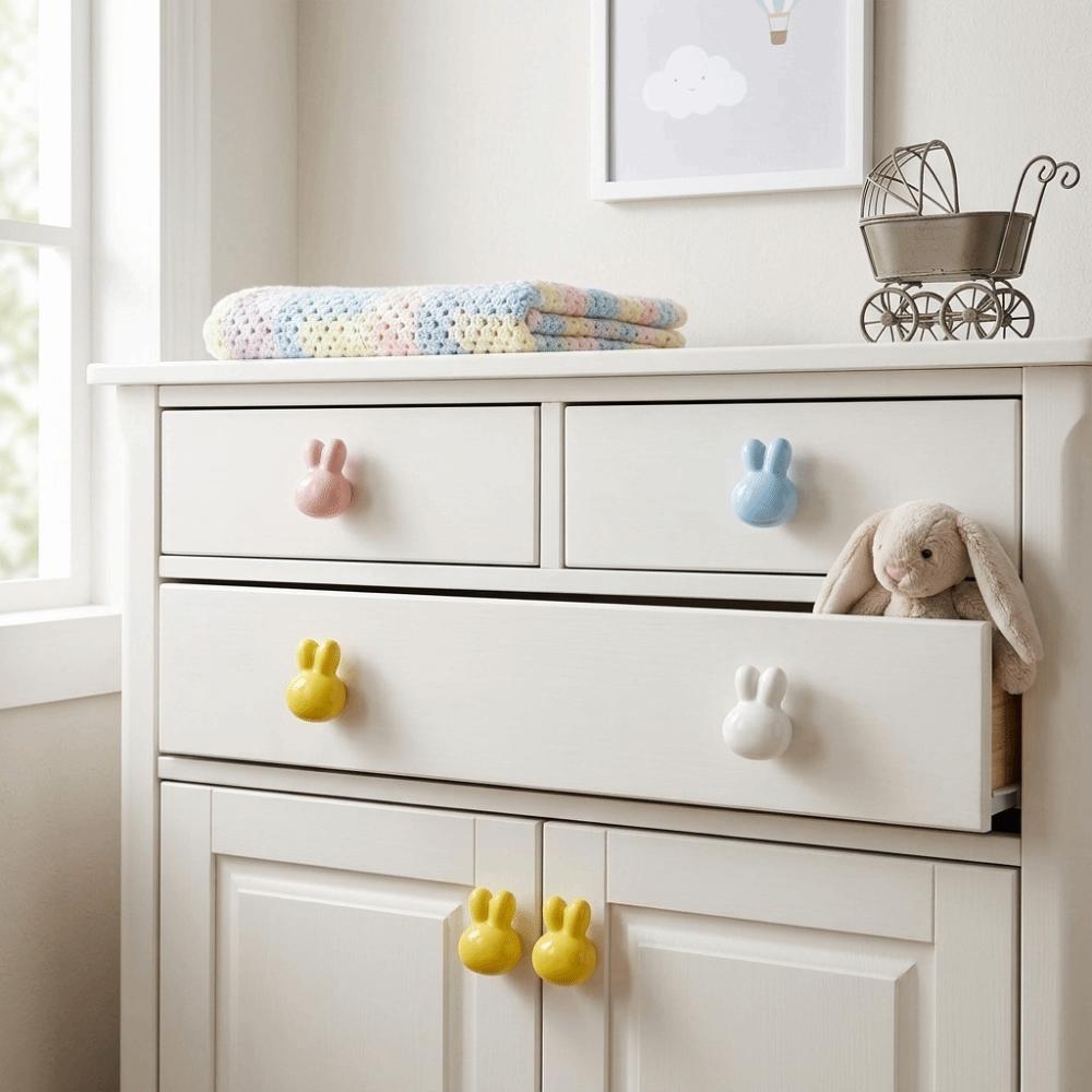 Single Hole Ceramic Drawer Knobs Solid Metal Thread Cartoon Furniture Handles Kids Room