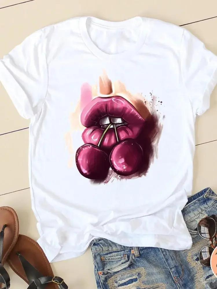 Clothing Summer Short Sleeve Watercolor Lip Sexy New Ladies Casual Unisex Fashion Graphic Tee Tshirts Female T Shirt Clothes
