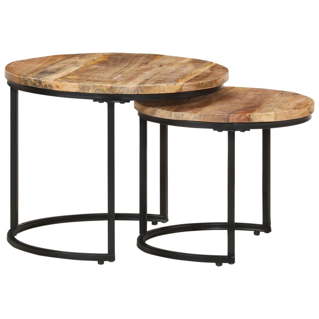 Set of 2 Side Tables Raw Mango Wood