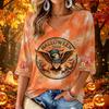 Women's Casual V-Neck Three-Quarter Sleeve Halloween Print Top