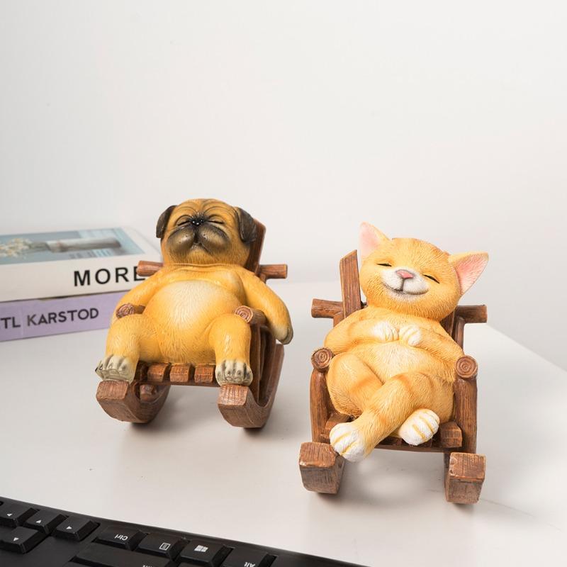 2026 New Recliner Cat Dog Animal Resin Decoration for Home Office Healing Desktop Gift Decoration Decorative Car Model Ornaments