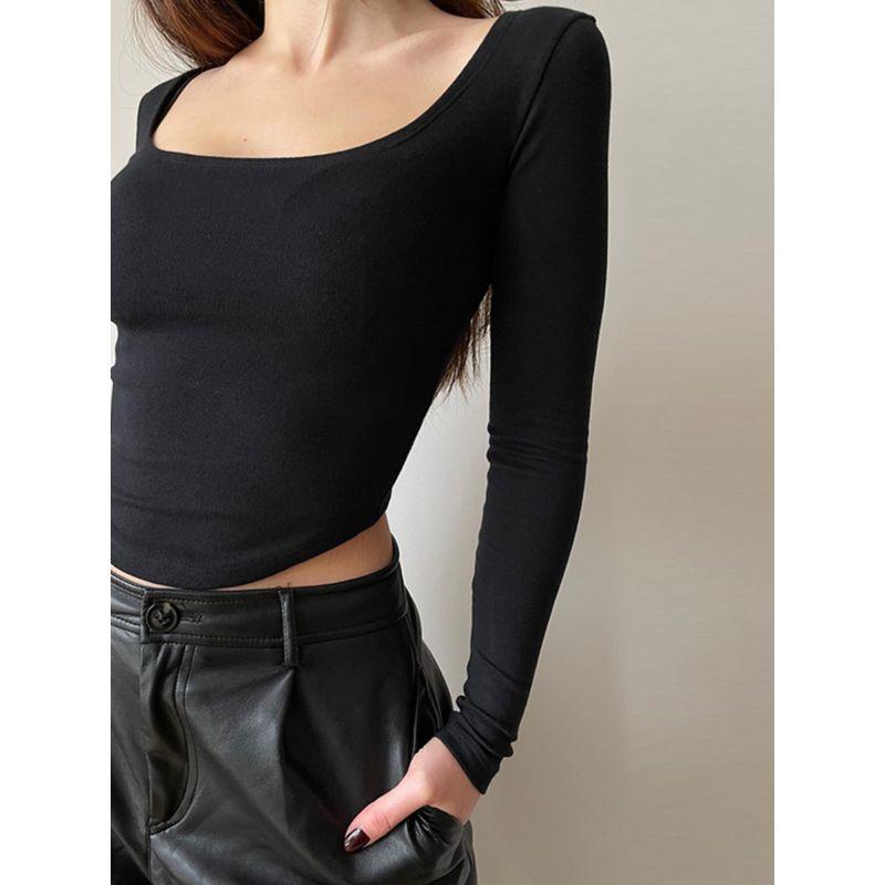 Fashion Style Elegant Square Collar Long Sleeve T-Shirt Women's Autumn and Winter Sexy Slim Fit Inner Wear Flattering Bottoming Shirt Tops