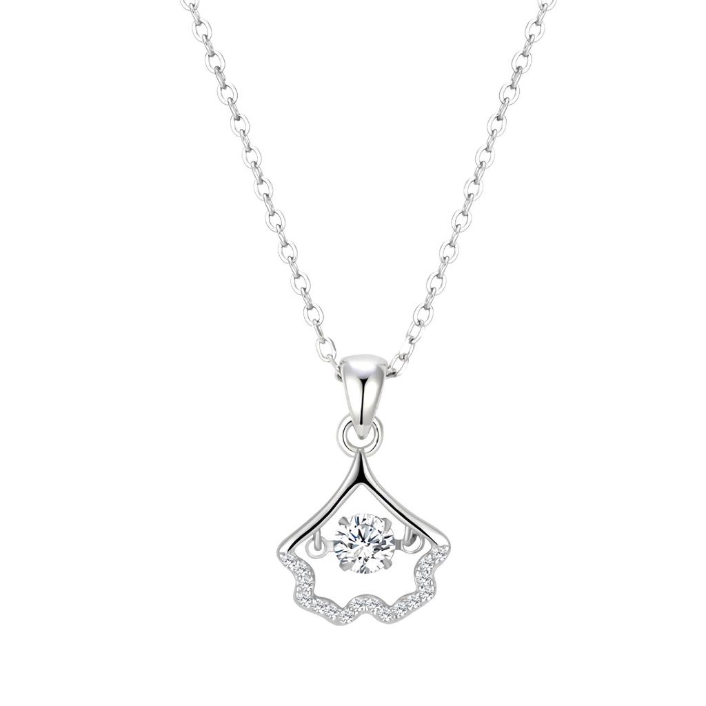 S925 Sterling Silver Ginkgo Leaf Apricot Necklace - Korean & Japanese Style for Women