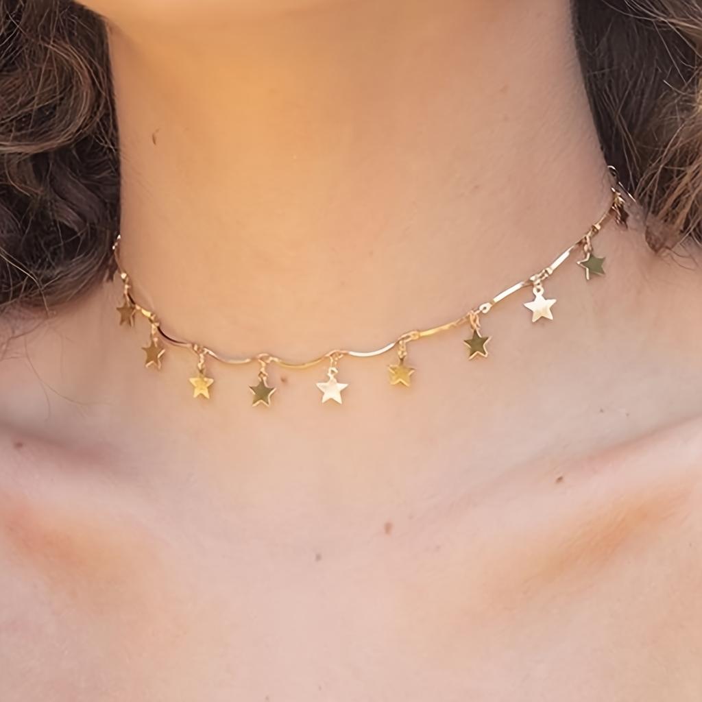 1Pcs Punk Star Pendant Necklace Retro Geometric Tassel Collarbone Chain Charming  Elegant Women's Daily Dating Party Zircon