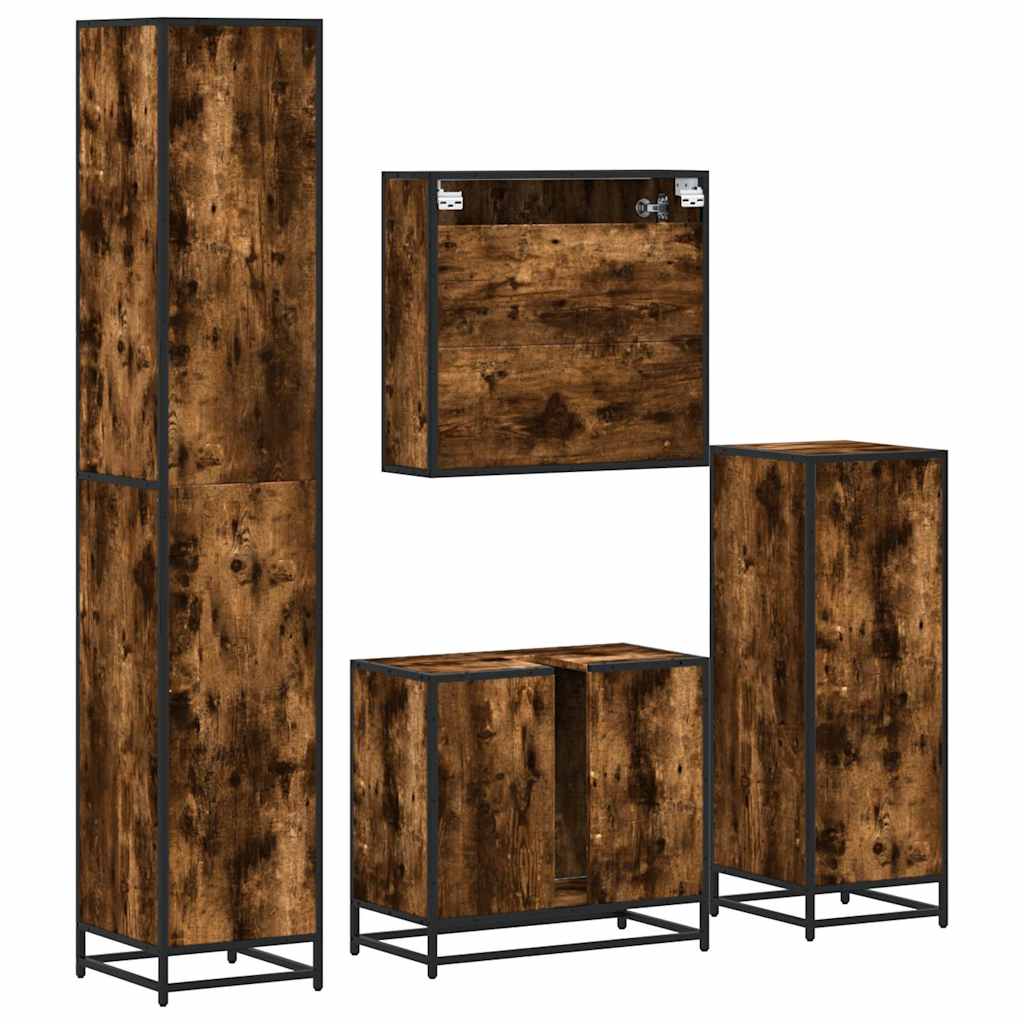 4 Piece Bathroom Furniture Set In Smoked Oak Wood Material