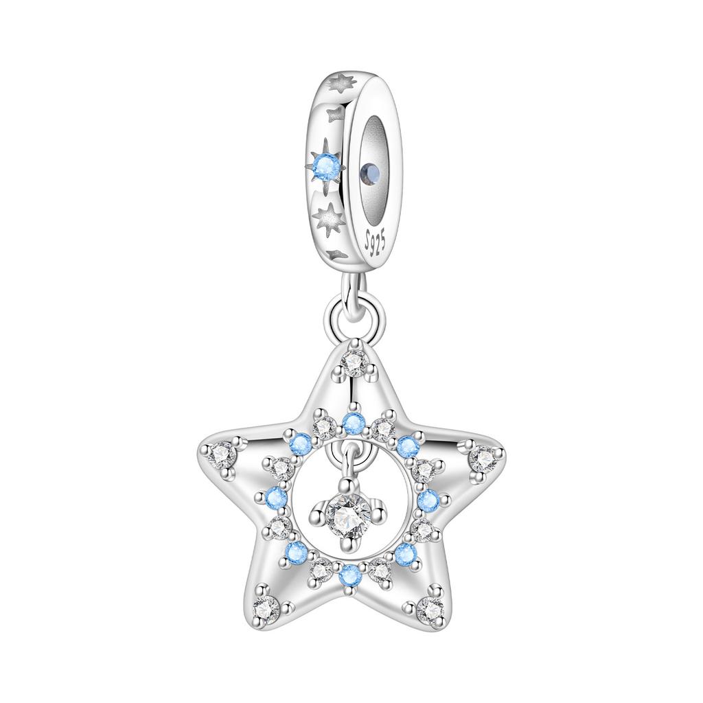PANPOKI 925 Silver Star Pendant Bracelet Charms DIY Trendy Jewelry Gifts for Party Beads Dreamy Universe