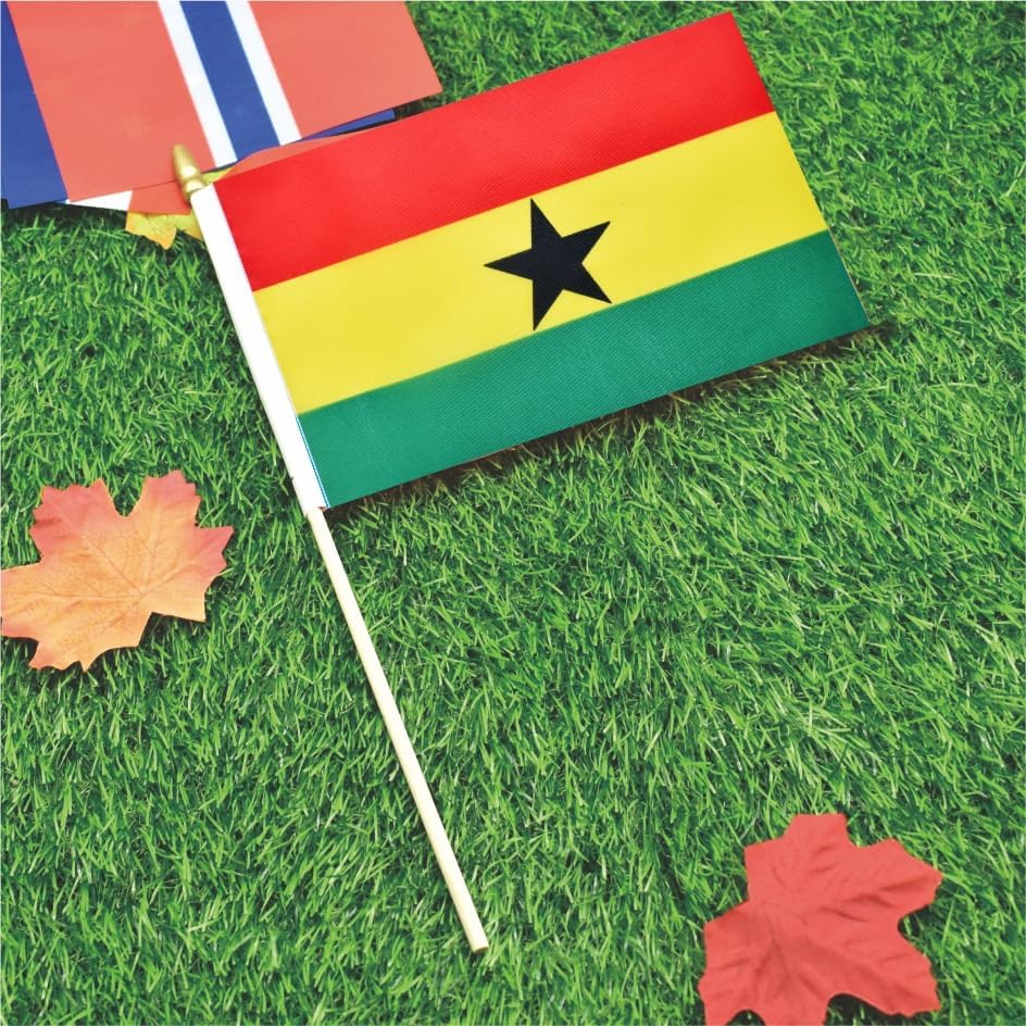 25Pack Small Ghana Flag Handheld Mini Ghanaian Flags on Stick 5x8 Inch