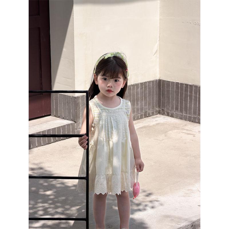 Girls' Cotton Striped Tank Sundress Set - Sleeveless Summer Dress In Cool Korean Style