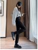 Women's Black High-Waisted Fleece-Lined Slim-Fit Suit Pants for Autumn/Winter - Casual Straight-Leg Formal Wear