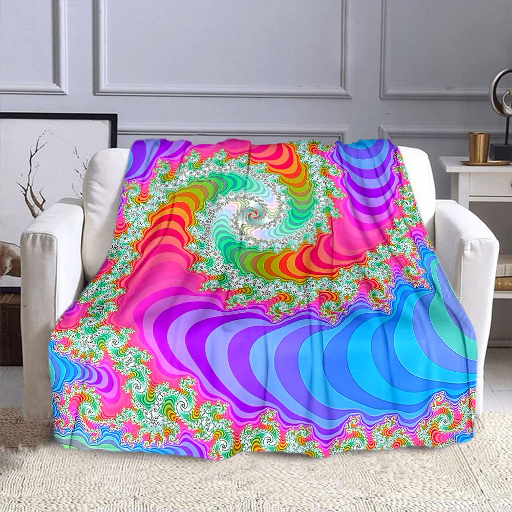 Colorful Spiral Fractal Pattern Design Patterned flannel blanket perfect for the bedroom living room, sofa, or a little nap