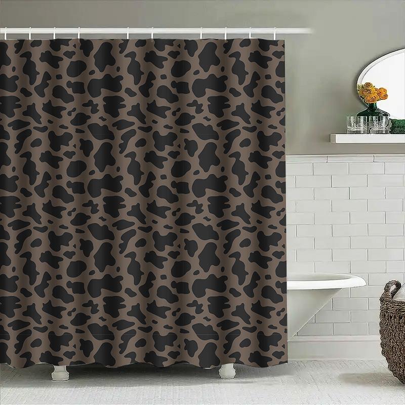 Animal Print Shower Curtain Waterproof Bath Decor Large Size Modern Home Decorative Dark Brown Cow Pattern (180X180Cm)