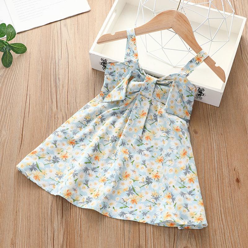 Süßes Neckholder-Kleid für Mädchen Sommer Kinder Ärmellos Gepunktet Floral Prinzessinnenkleid