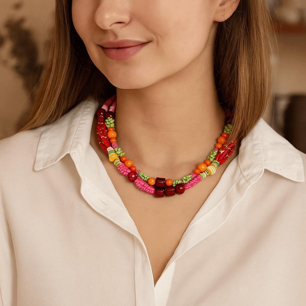 Ethnic Style Multilayer Bead Necklace Marine Organism Charms Dopamine Necklace  Women