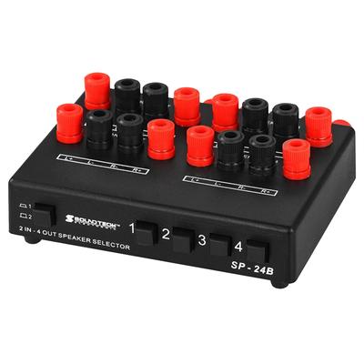 EdisonBrain 2 In 4 Out Speaker Selector, Speaker Switcher, Switching Stereo Amplifier Audio Splitter Box, Banana Plug Type, 2 Inputs, 4 Outputs