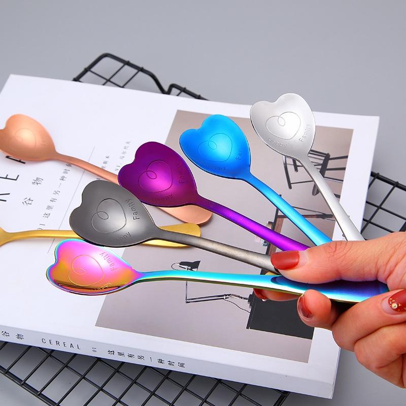 1PCS Heart Shaped Couple Spoon Creative Stainless Steel Coffee Tea Dessert Stirring Spoon LS