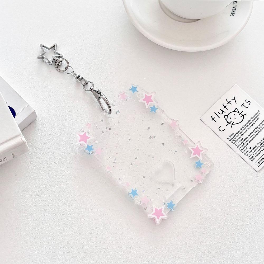 Creative 3 inch Photocard Holder Acrylic Sparkling Stars Keychains Gift Mini Bag Pendant