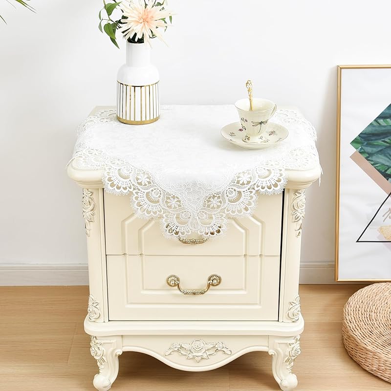 Elegant White Lace Jacquard Round Doily Tablecloth Table Topper Decoration Cover for Home Dresser Scarf and Table Centerpiece 24 Inch