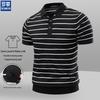 ROMON Men's Lyocell Ice Silk Striped Knit Polo Shirt