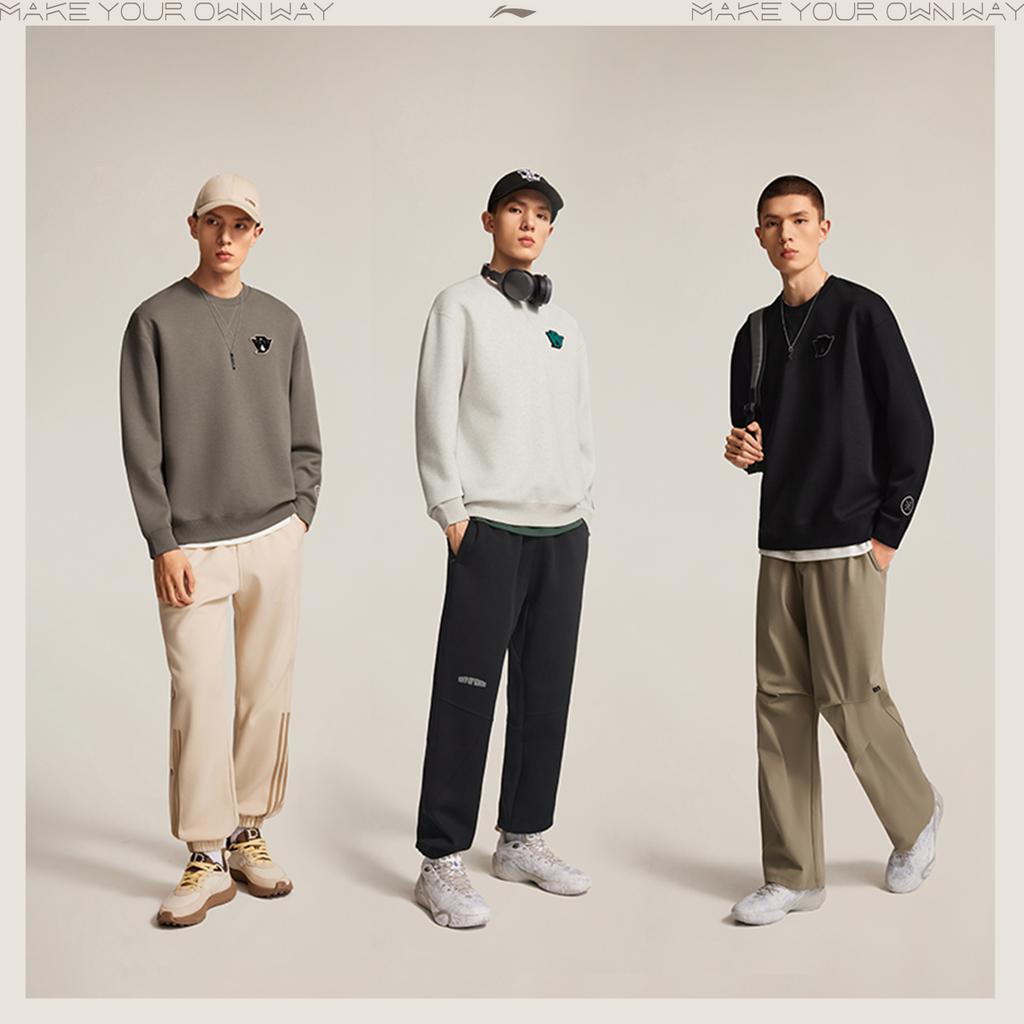 Li Ning Wade Series Loose Fit Round Neck Printed Letter Winter Sweatshirt Men Sweatshirt AWDV735-2