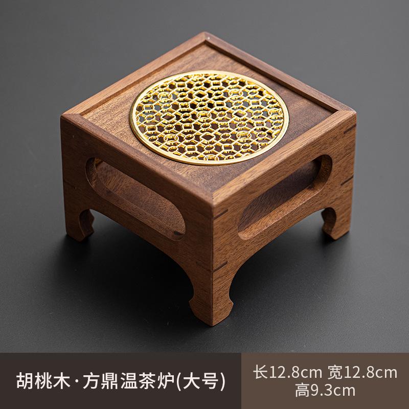 Set Scaldino Quadrato in Legno di Noce Teiera con Manico Laterale in Vetro per la Casa Base Riscaldante per Infusione Tè Bollitore per Tè Cerimonia del Tè Kung Fu