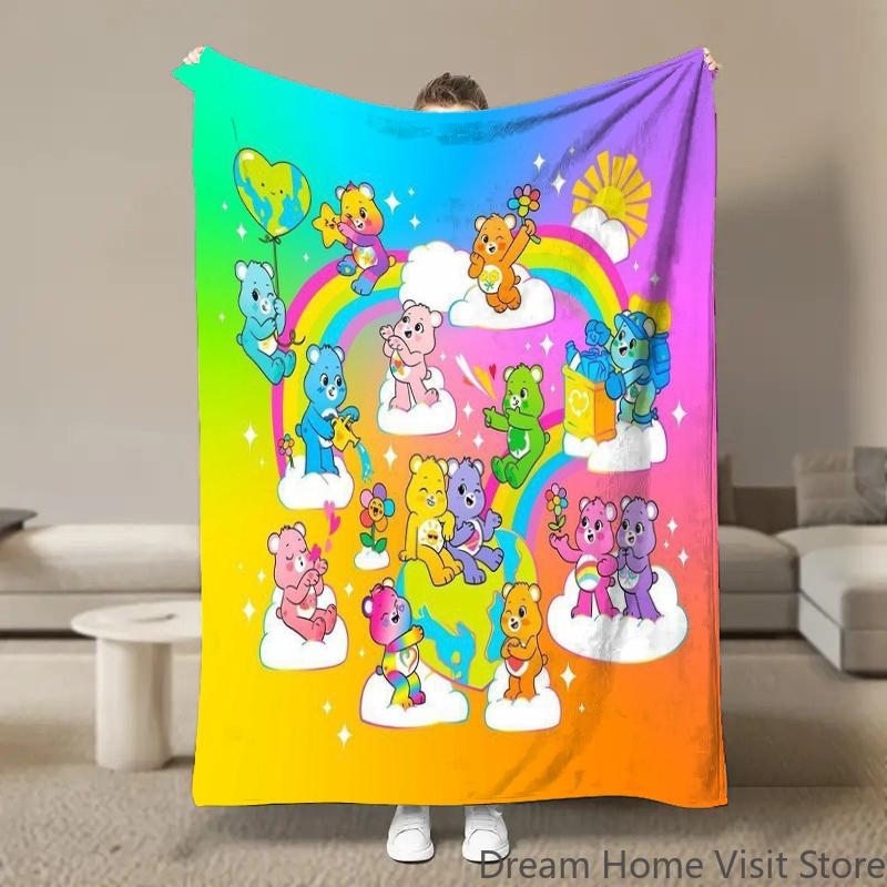 Cute Rainbow Bears Anime Flannel Blanket Pikachu Figures Home Sofa Lunch Break Blankets Children Student Blankets Nap Cover Kids