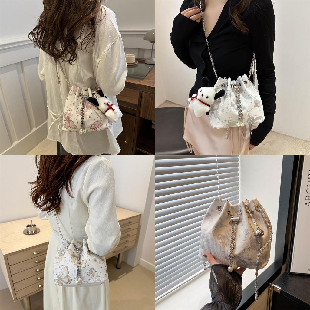 Fashionable Street Style Bucket Bag Simple Pu Shoulder Bag With Phone Pocket