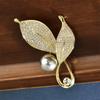 Leaf Brooch For Women With Artificial Pearl And Rhinestone Decoration For Wedding Or Gift