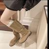 Brown boots children's new summer and autumn stacking boots western cowboy high boots but knee knight boots