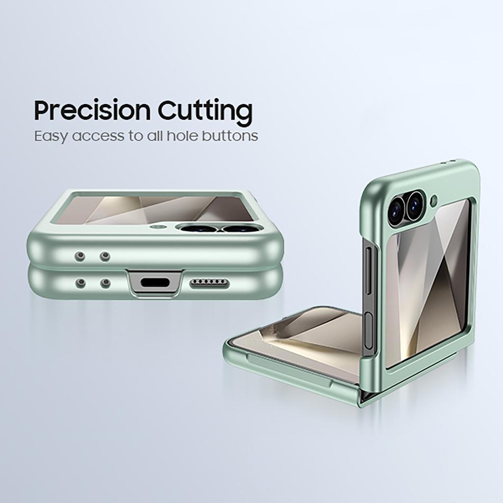 Slim Hard PC Case for Galaxy Z Flip 6 with Built-in Screen Protector,Shockproof Anti-Scratch Full Body Protection Cover,For Wireless Charging-Green