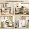 Foldable Sewing Table with 2 Magnetic Doors, Rolling Craft Table with 4 Boxes, 20 Holding Pins, Storage Compartment, White