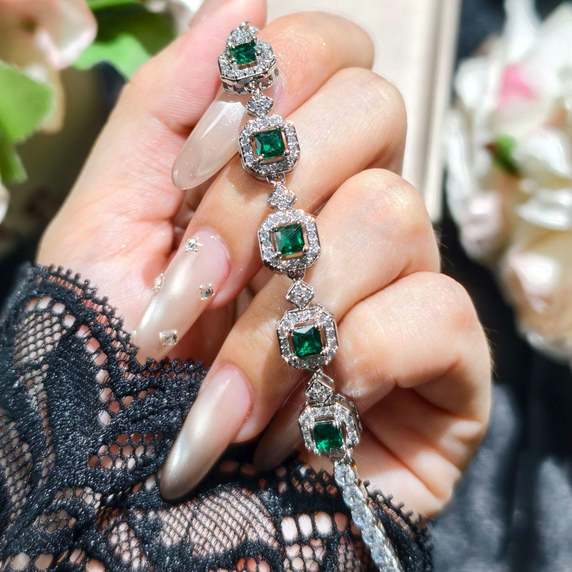 Высококлассный имитационный цветной турмалин, квадратный браслет с полным бриллиантом, женственность, модные украшения