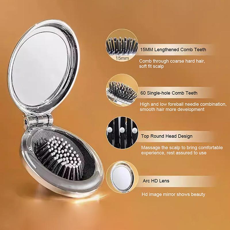 Silver Bow Tie Air Cushion Comb Cute Folding Massage Comb With Makeup Mirror Travel Portable Plastic Airbag Comb Hair Brush