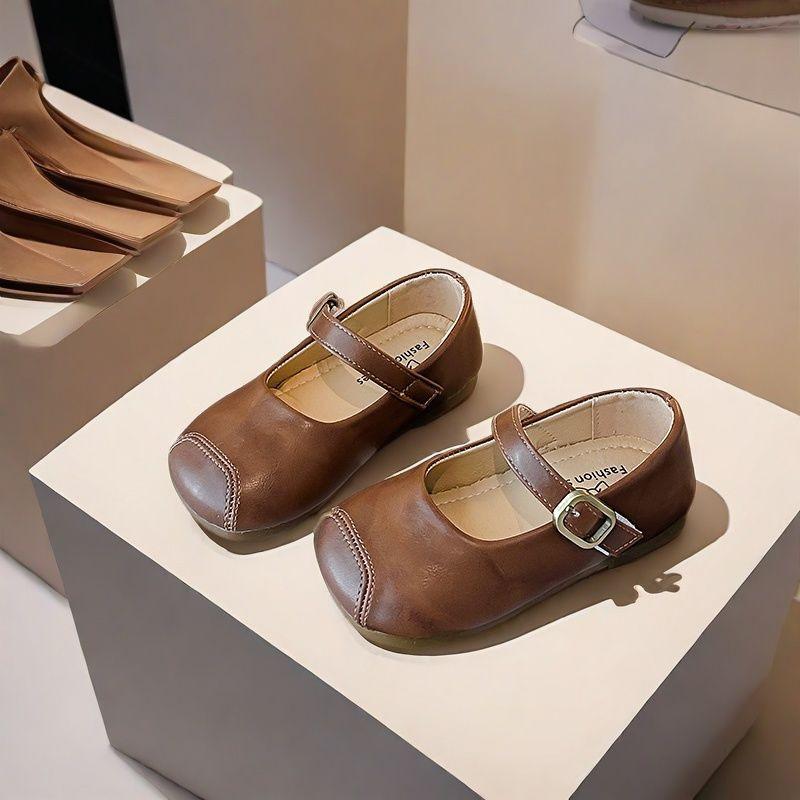 Kids Girls Solid Color Buckle Strap Mary Jane Shoes 21 коричневый