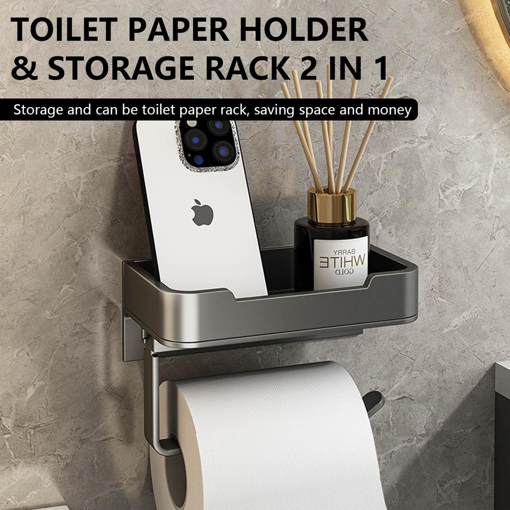 New Wall Mounted Toilet Paper Holder Aluminum Alloy Bathroom Tissue Holder No Punching Roll Paper Holder Practical Bracket Tools