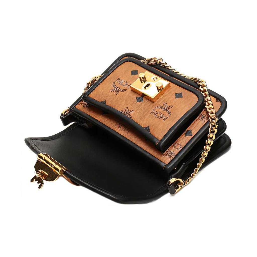 New MCM Patricia Visetos Canvas Messenger Bag, Shoulder Bag, Crossbody Bag Mini Women's Brown Cognac MWRAAPA07CO001