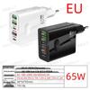 65W Gallium Nitride Multi-Port Fast Charger with EU, UK, and US Plugs