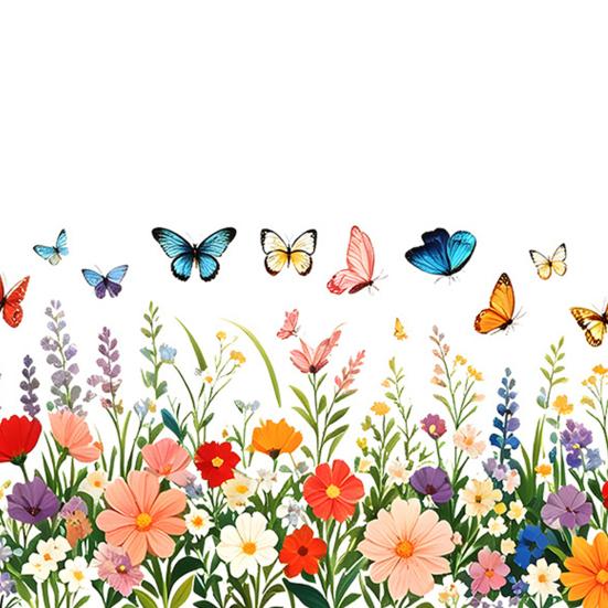 Yousheng Colorful Flower Butterfly Window Cling, Waterproof PVC Static Glass Sticker, Removable No Adhesive Window Sticker for Home Bedroom Kitchen