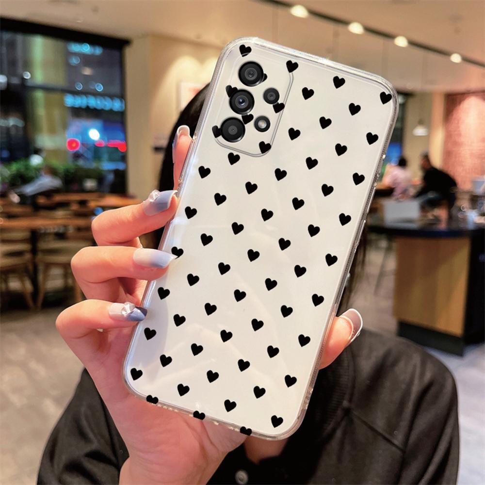 For Samsung Galaxy A53 A52 A32 A22 A21S A50 A70 A31 A51 Heart Love Phone Case Non-Yellowing Transparent Clear Couple Cover Back