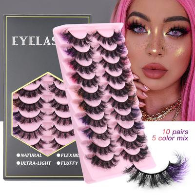 New Arrival Fried Mink False Eyelashes 10 Pairs Colored Eyelashes Curly Thick Eyelashes