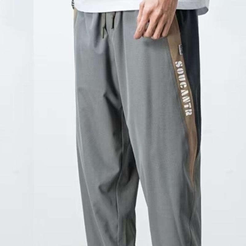 New Ice Silk Summer Thin Design Ties Men's Cropped Pants Casual Pants Loose Sports Pants
