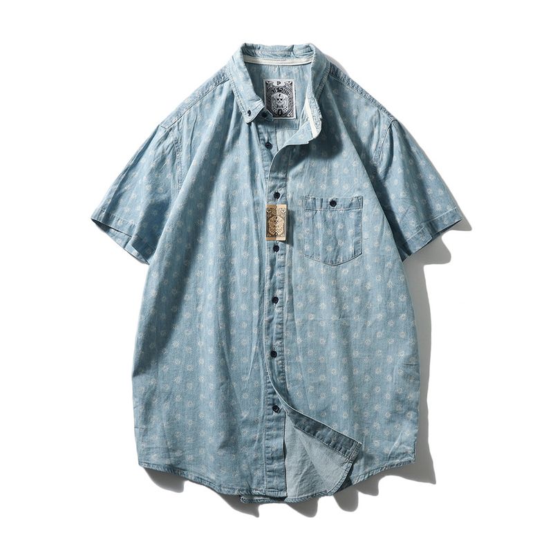 Foreign Trade Export To Domestic Sales American Vintage Pure Cotton Denim Shirts Men's Short Sleeve Summer Thin Men's Casual Shirt
