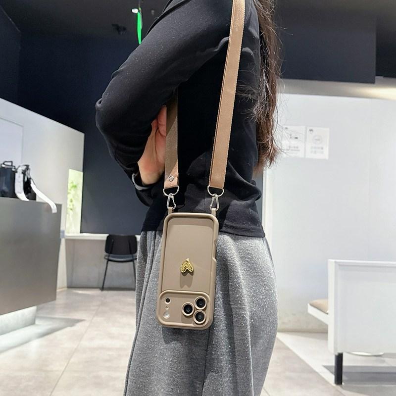 Cute 3D Golden Love Heart Soft Case For iPhone 17 11 12 13 14 15 Pro Max 16 Plus Crossbody Necklace Strap Lanyard Cover