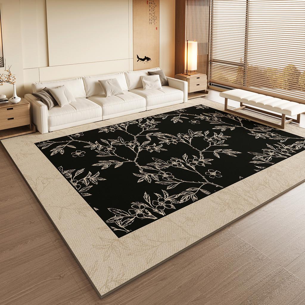 Area Rug BBlack Large Living Room Carpet Low Pile Floor Mats Waterproof Non-Shedding Rugs with Non-Slip Backing for Home
