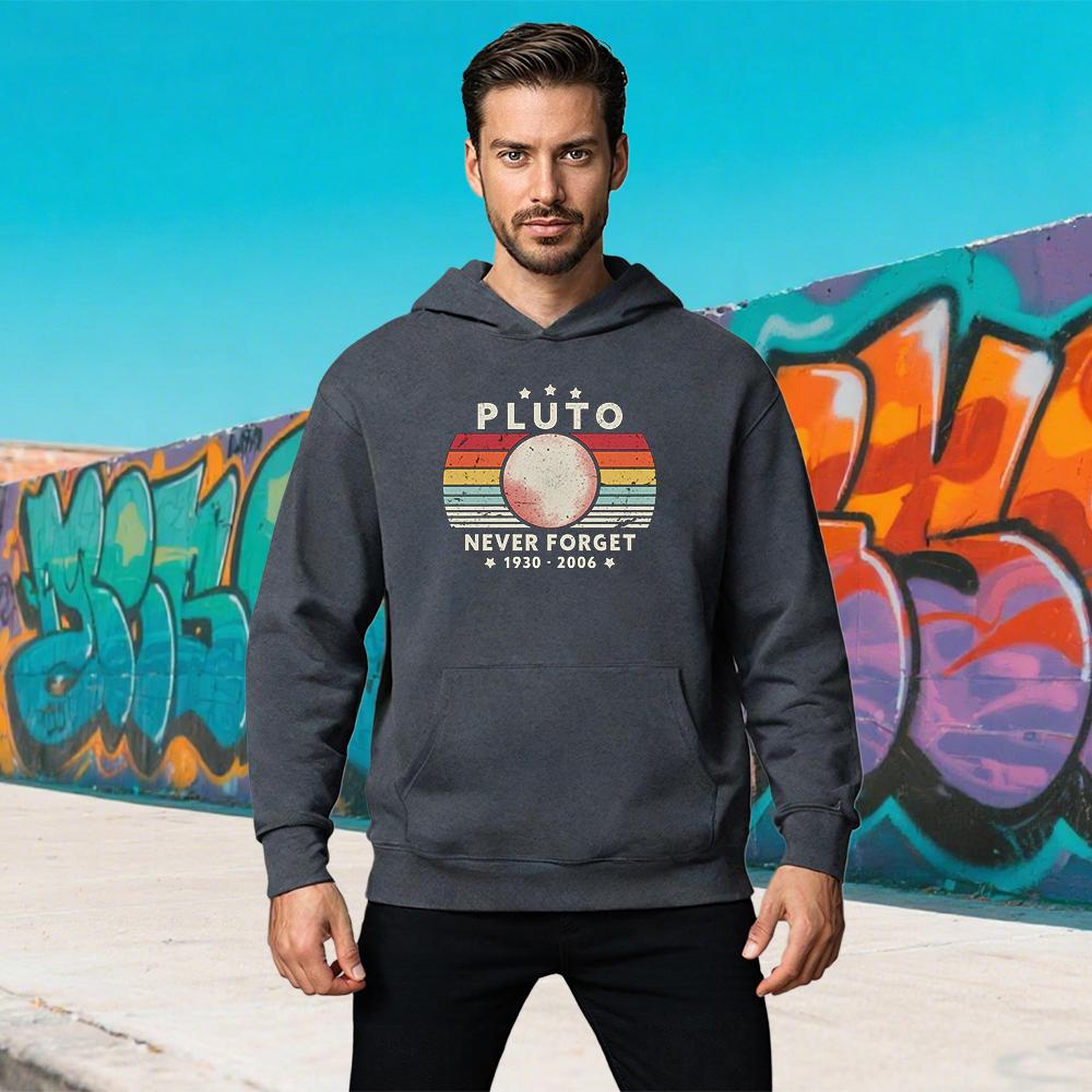 Vintage Never Forget Pluto Funny Retro Astronomy Space Print Pullover Unisex Hoodies Original Design Gifts Sweatshirt Ropa Mujer