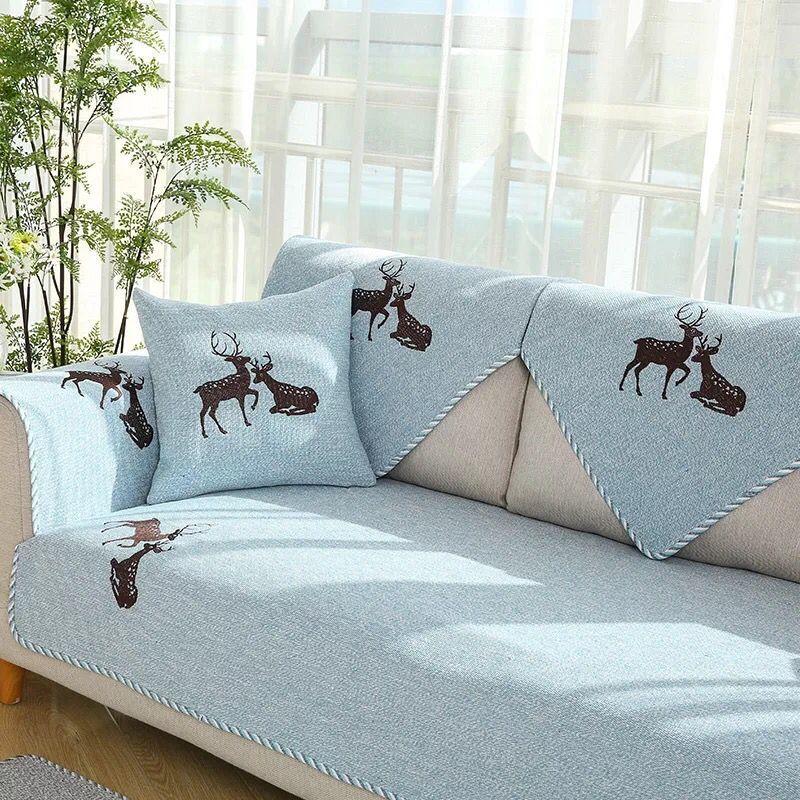 Sofa Cushion Four Seasons General Fabric Cotton Non-slip Simple Modern Summer Garden Living Room Cotton Linen Sofa Cover Hood.